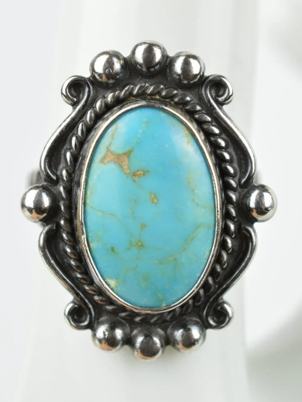 Bell Trading Post Vintage Sterling Silver Turquoise Ring Size 7.25 Southwestern